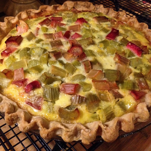 Rhubarb custard pie with mixed results. I used three eggs and reduced the heavy cream to 1/3 c half and half. 
