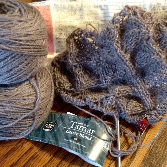 The Elder Tree Shawl, pattern gift from Melinda, knit in Blacker Yarns Tamar Lustre Blend DK. 