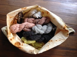 this one holds all of the hand spun and naturally-dyed fiber and yarn I've completed for my Sheep to Shawl course