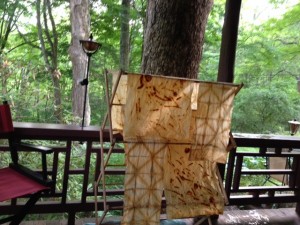 rust-dyed muslin drying at Yin Hoo