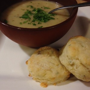 Potato Leek Soup and cheesy biscuits
