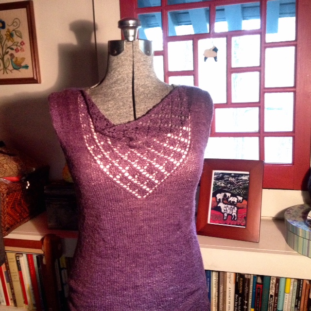 Bonny tank by tincanknits in wool/silk blend on US 4 needles.