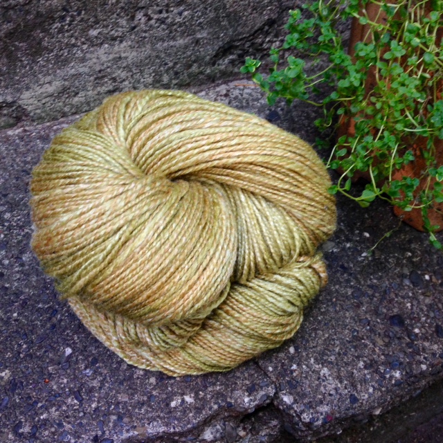 599 yards handspun: Three Waters Farm wool/silk blend in June greens colorway