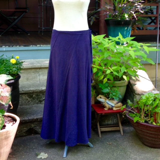 Self-drafted skirt in plum-colored linen.