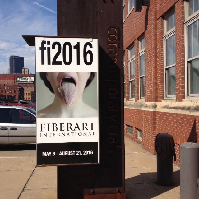 The Fiberart International show was our final fibery destination. The poster features a tatted tongue veil worn by the artist in a short video. Some of the pieces were avante garde, and some were more traditional. The show as a whole was incredibly powerful and inspiring. 