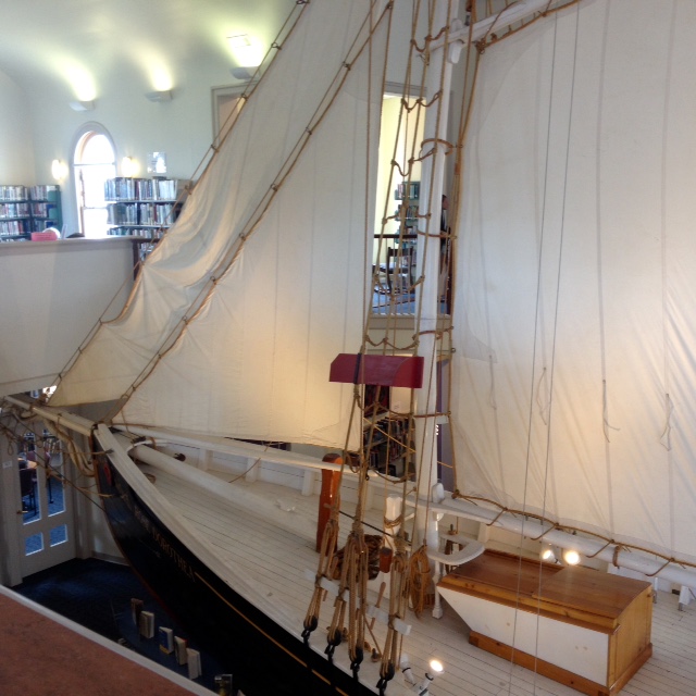 On a cloudy or a drizzly day, I like to spend an hour or two in the town's library, which houses a half-scale model of the Rose Dorothea. The building was specially designed to accommodate this ship.