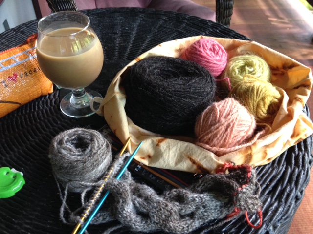 Sheep to Shawl project in progress. I'm using hand-spun, naturally-colored and naturally-dyed yarn for this project.