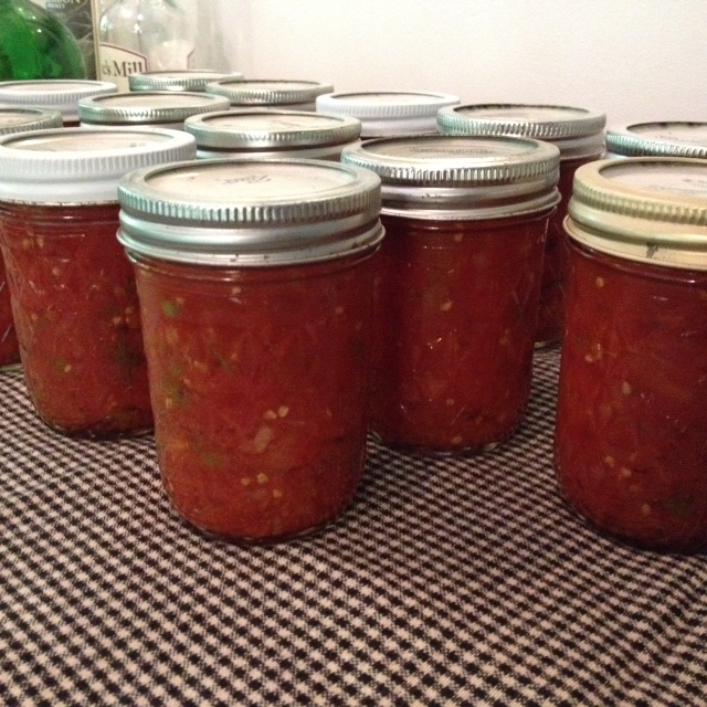 The tomato haul yielded 14 half-pint jars and two full pints. 