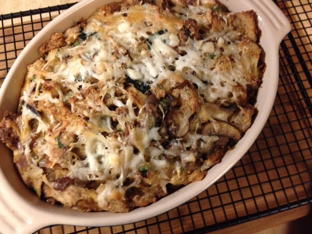 Delicious and fragrant bread pudding right from the oven. Bake at 350 until the top is golden brown and the pudding bubbles in the center.