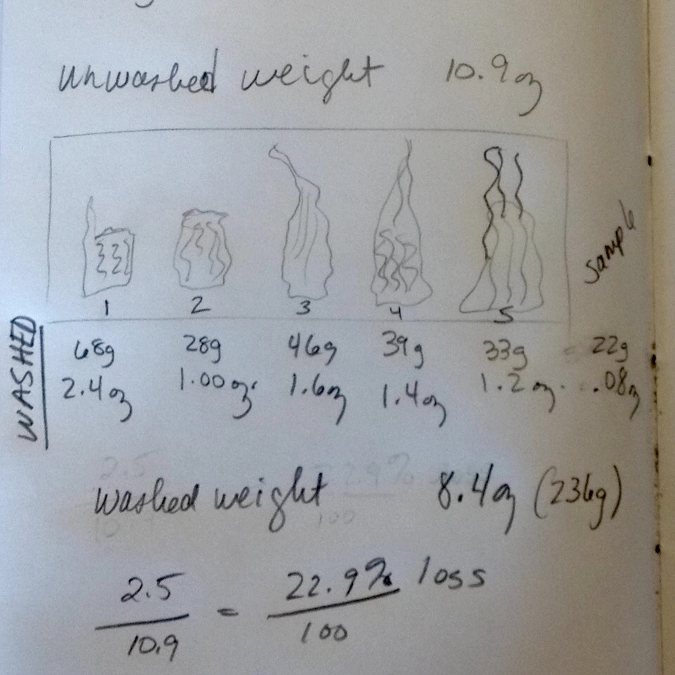 Calculations of unwashed vs. scoured fleece. I experienced a 22.9% loss. 