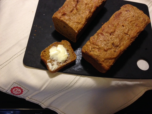 This weekend, I made pumpkin bread (recipe from Joy of Cooking).