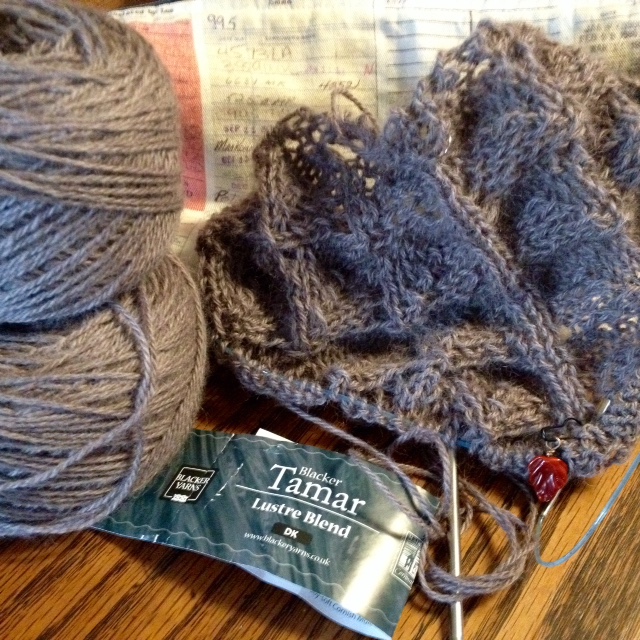 The Elder Tree Shawl, pattern gift from Melinda, knit in Blacker Yarns Tamar Lustre Blend DK.