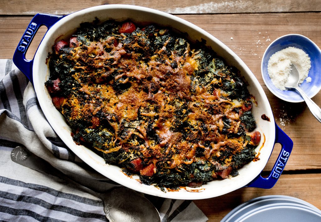 Sausage, Kale and Potato Casserole from Taproot magazine -- seriously delicious. Click for a link to the recipe on the Ramblings blog.