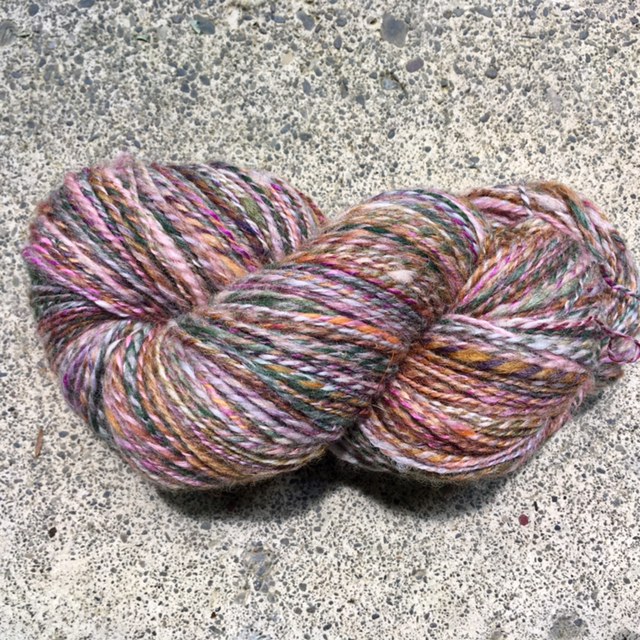 Valentino: Spindle-spun / wheel-plied rolags. 3.8 oz. / 354 yards of sport-weight 2-ply.